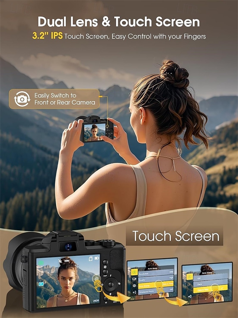 8K Digital Camera 88MP WiFi Cameras for Photography with 3.2 Touchscreen 16X Zoom Autofocus Vlogging Camera for YouTube Video Anti-Shake Dual Camera 2025 - $172.99 –P2