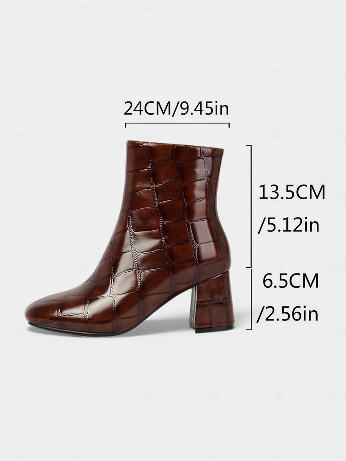 Dámské kotníkové boty z vínové kůže s krokodýlím potiskem, blokovým podpatkem a zapínáním na zip – elegantní hranatá špička pro každodenní nošení i do kanceláře 2026 - $64.99 –P8