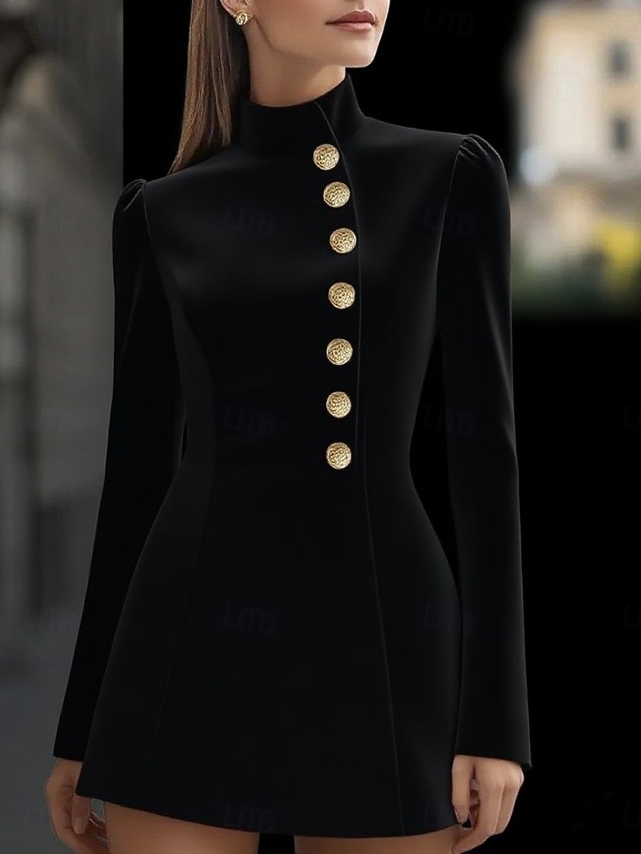 Women's Mini Dress Bodycon Dress Work Dresses Semi Formal Office Regular Fit Plain Long Sleeve High Neck Black White Pink Spring Fall Winter Women's Mini Dress Bodycon Dress Work Dresses Semi Formal Office Regular Fit Plain Long Sleeve High Neck Black White Pink Spring Fall Winter