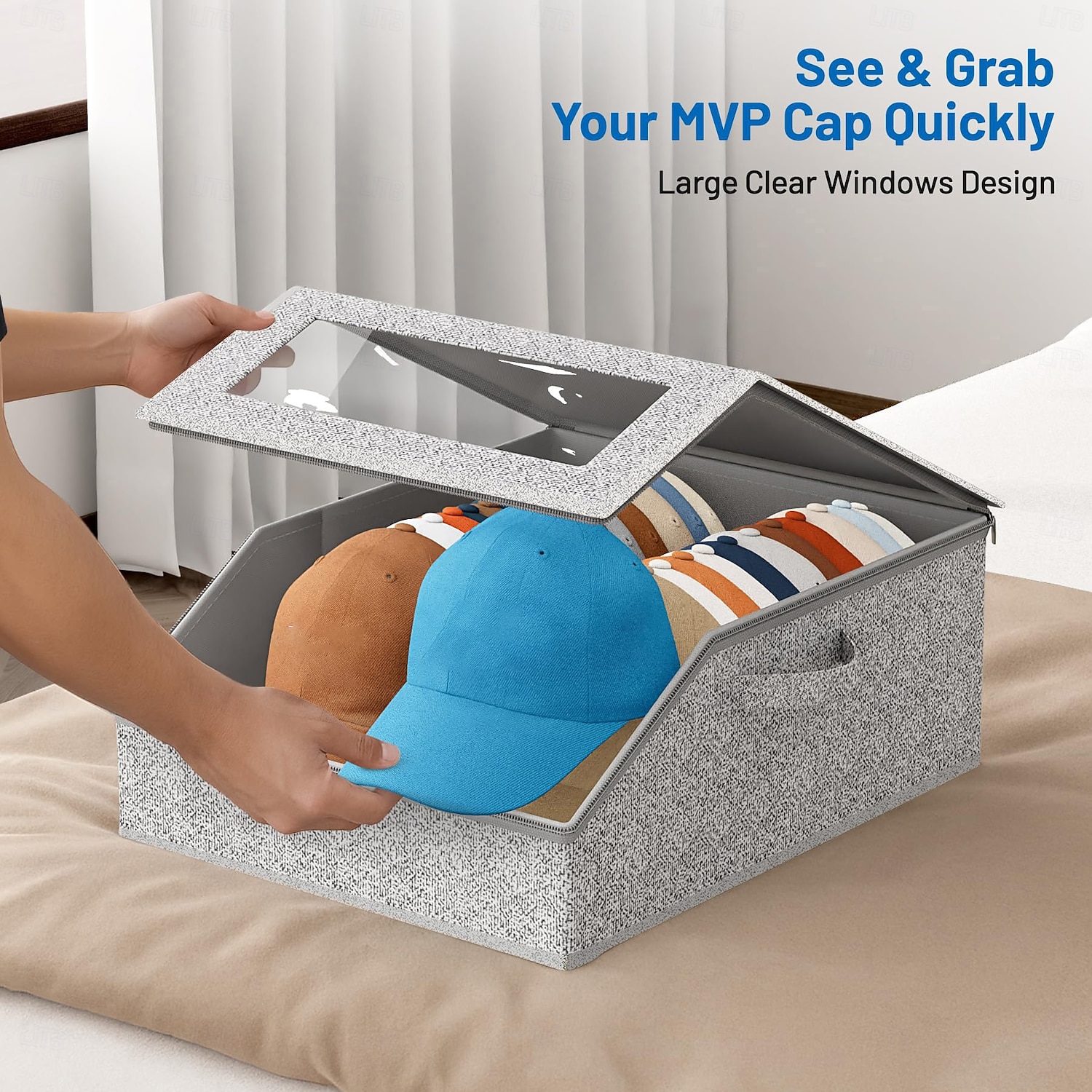 Cette boîte de rangement demi-large peut contenir 24 casquettes de baseball, des vêtements, des draps et des pantalons. Son couvercle transparent en PVC avec fermeture éclair la protège de la de 2026 ? $28.99 –P3