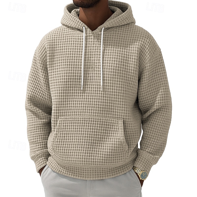 Męskie Bluza z Kapturem Bluzy z kapturem Waffle Zjechać na pobocze Czarny Biały Jasnozielony Rumiany róż Granatowy Kaptur Równina Kieszeń kangurka Teksturowany Codzienny Sport i turystyka Święto Moda 2026 - $28.99 –P9