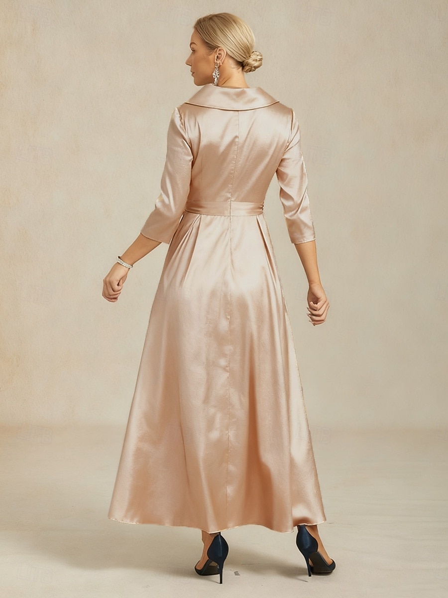 Dame Midikjole Kjole med A-linje Bodycon kjole Elegant Aftenselskap Bryllupsgjest knyte foran Glidelås Lomme Normal Helfarge 3/4 ermer V-hals Skjortekrage Champagne 2026 - $79.99 –P2