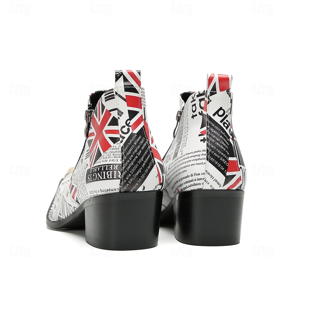 Miesten sanomalehtikuvioiset nilkkurit - ainutlaatuinen nahkamuotoilu rohkeilla kuvioilla, täydellinen katutyyliin ja rentoon kokoontumiseen 2025 - $139.99 –P5