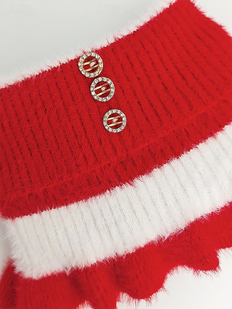 Cuello de punto navideño para mujer, suave y acogedor, con volantes, disponible en varios colores. Ideal para el invierno y las fiestas. 2026 - $9.99 –P6