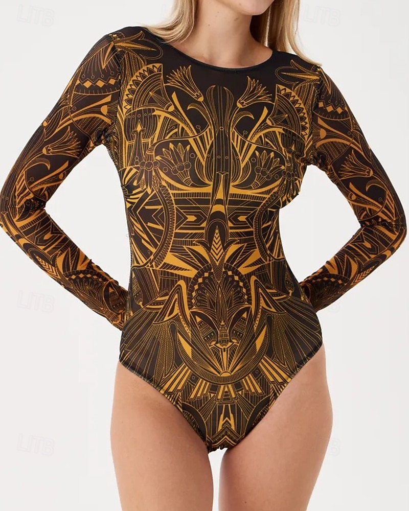 Γυναικεία Προστατευτικά Μαγιό Ολόσωμα μαγιό Γραφική Μπόχο Δίχτυ Προστασία UV Αναπνέει Μακρυμάνικο Μαγιό Σέρφινγκ Παραλία Διακοπές Άνοιξη 2026 - $25.99 –P10