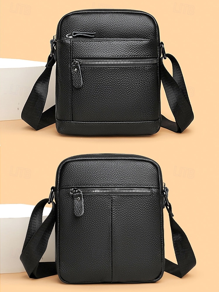 borsa a tracolla da uomo in vera pelle – borsa a tracolla nera e marrone con più tasche con cerniera, elegante e resistente per il lavoro e le uscite informali del 2026 a $18.99 –P5