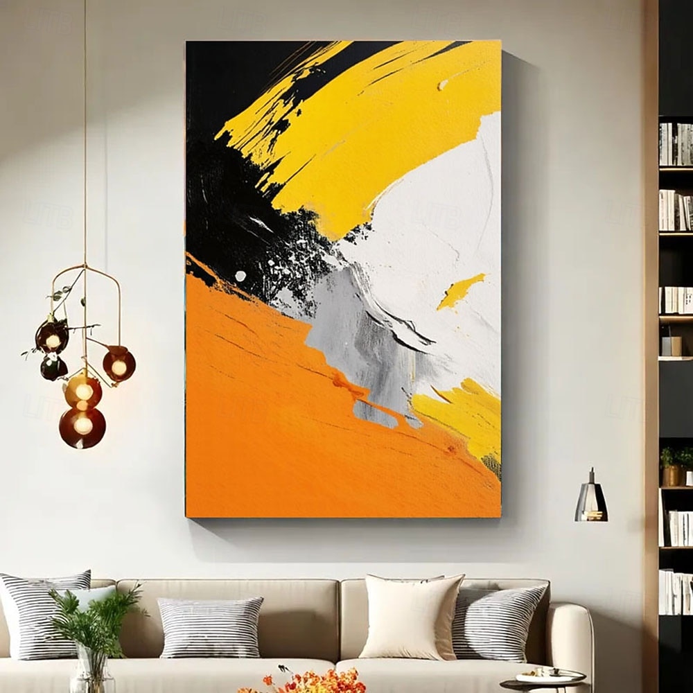 Großes gelbes minimalistisches abstraktes Gemälde mit Textur, schwarz-weiße 3D-Textur, abstrakte Kunst, Acryl-Gemälde, abstrakte Textur, moderne Kunst 2025 - $71.99 –P2