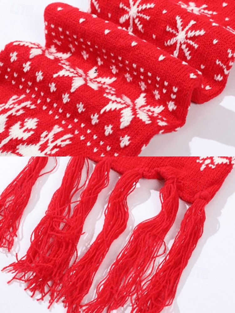 Écharpe de Noël tricotée pour femme, en acrylique, motif jacquard rouge et blanc avec rennes et flocons de neige, accessoire festif d'hiver pour les fêtes de fin d'année de 2026 ? $14.99 –P9