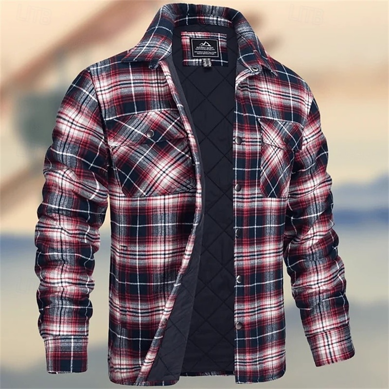 Herren Wintermantel Hemdjacke Freizeitjacke Outdoor Lässig Thermowarm Tasche Herbst Winter Herbst Winter Karomuster Streetwear Täglich Umlegekragen Regulär Weiß Burgunderrot Marineblau Himmelblau 2026 - $59.99 –P4