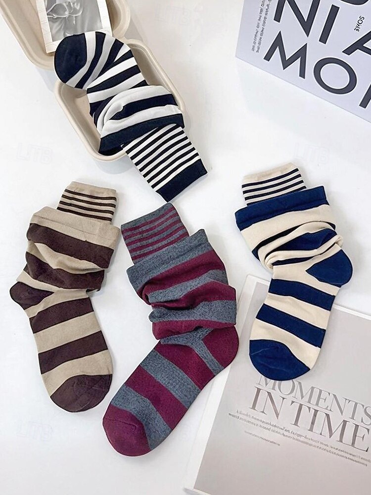 Dámské bavlněné dvouvrstvé volné ponožky – stylový pruhovaný design, měkké a pohodlné – ideální pro běžné nošení a pohodlné nošení 2026 - $11.99 –P5