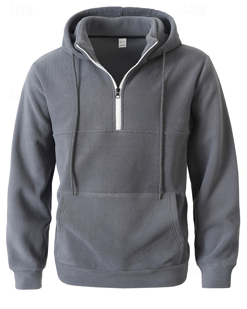 2026年 男性用 パーカー クォータージッパーパーカー フリースパーカー ブルー ブラック パープル ライトグレー ダックグレー フード付き 平織り ジッパー ポケット スポーツ 日常 祝日 ポリエステル ストリートファッション ベーシック カジュアル 秋 冬 衣類 パーカー トレーナー  コレクション – $32.99 –P8