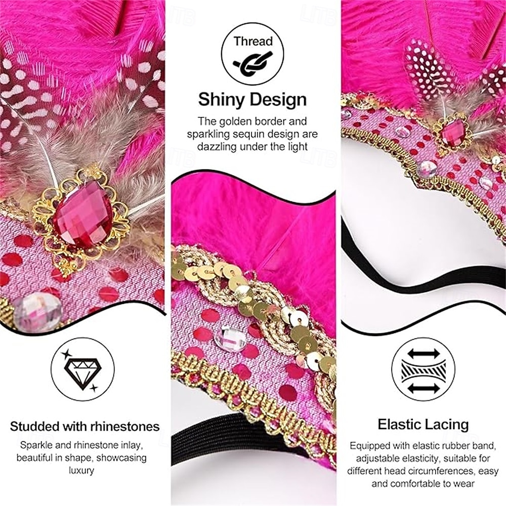 Carnival 2026 Rio Carnival Samba Accessories Hot Pink Ostrich Feather Headdress for Women - Sequin Rhinestone Headpiece - Carnival Showgirl Mardi Gras Costume Brazil Festival Performance Costume 2026 - $15.49 –P5