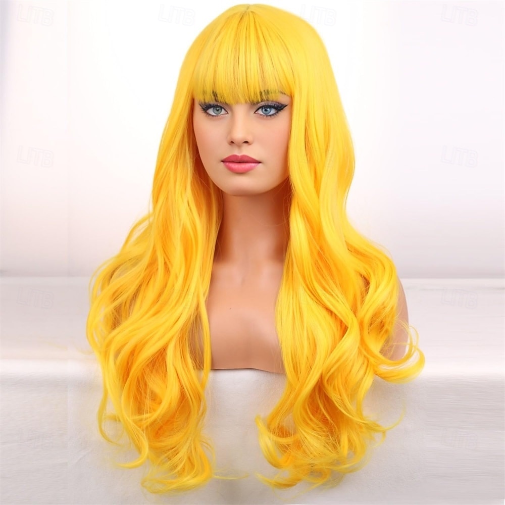 Karnevalsperücke 2026 Gelb Lockig Gewellt Lang Synthetische Festivalperücke Karneval Parade Cosplay-Kostümfrisur für Damen 2026 - $21.99 –P4