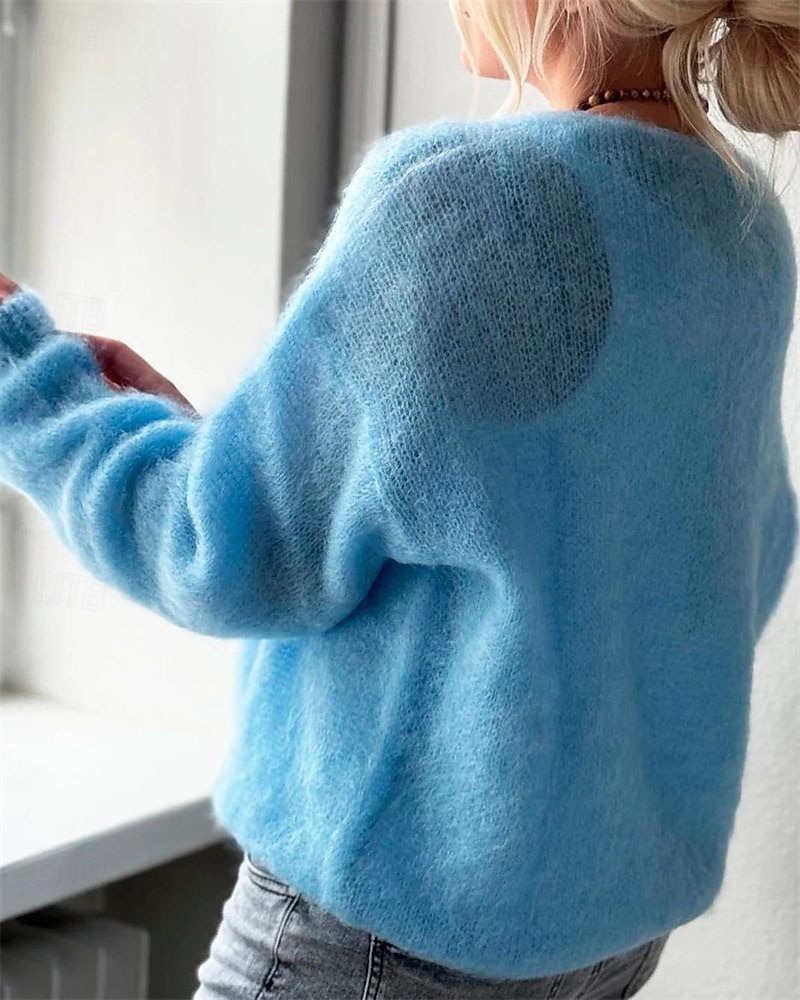 Dámské Svetr Rolák Elegantní Módní Roztomilý Pevná barva Do V Pletený Dlouhý rukáv Běžné topy Plést Venkovní Domů Denní Vodní modrá Světlá růžová Podzim Zima 2026 - $32.99 –P5