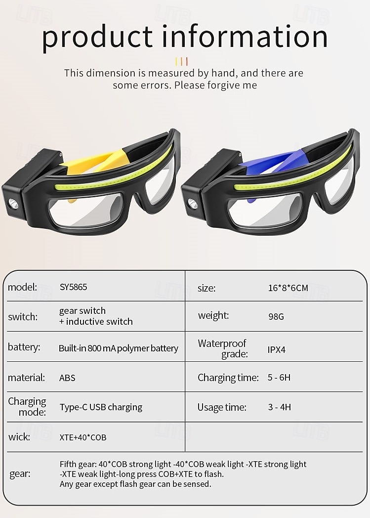LED-koplampbril - USB-C-oplaadbaar IPX4-waterbestendig Bewegingssensoractivering 3 verlichtingsmodi Verstelbare pootjes Geschikt voor hardlopen, fietsen en buitenactiviteiten 2026 - $31.99 –P11
