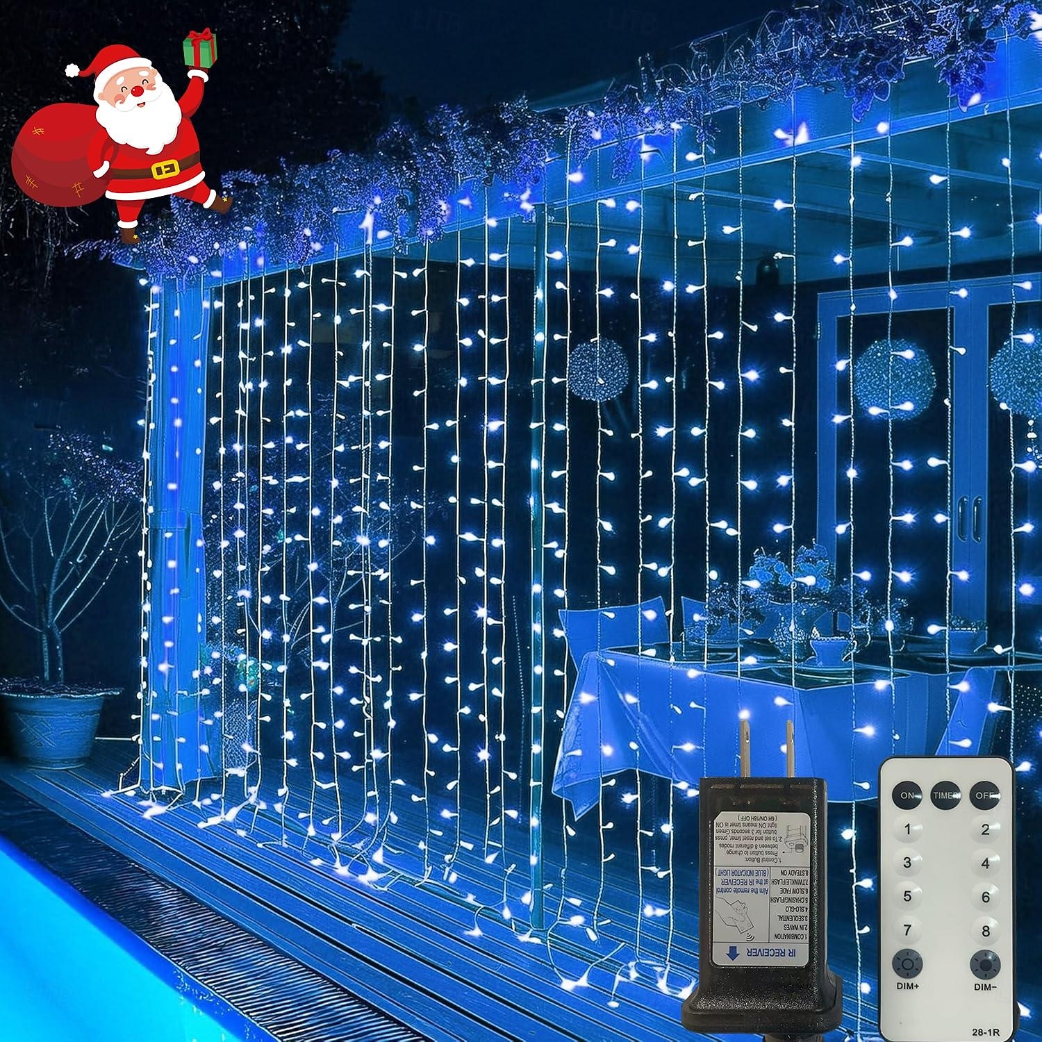 luces de cortina 3 * 3M 300 Leds 8 funciones control remoto temporal Enchufar Luces de cortina de hadas decoración de fiesta de boda interior y exterior 2026 - $28.99 –P5