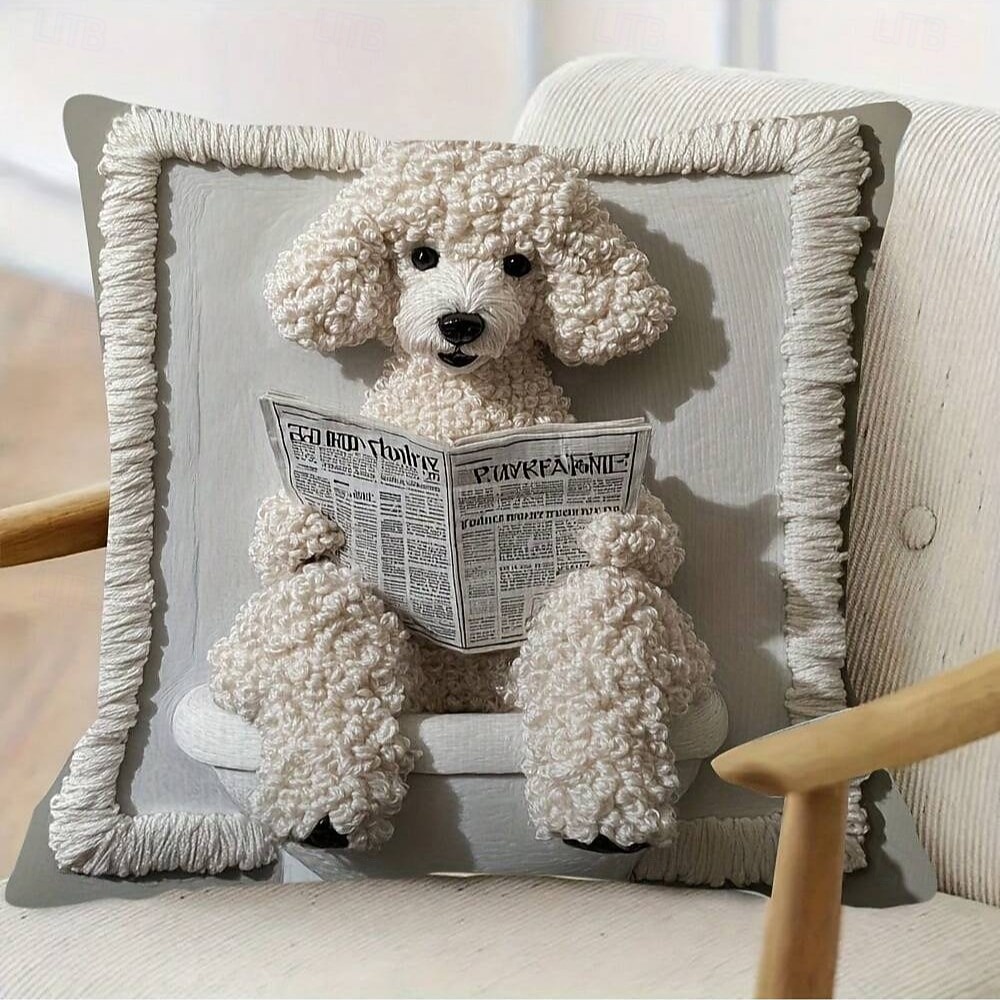 2026年 読書犬用枕カバー 2Dフラットプリント ソフトショートプラッシュ装飾クッションケース フェイク刺繍入り ソファ 寝室 リビングルーム ホームデコレーション 枕カバー 中身なし  コレクション – $9.99 –P2