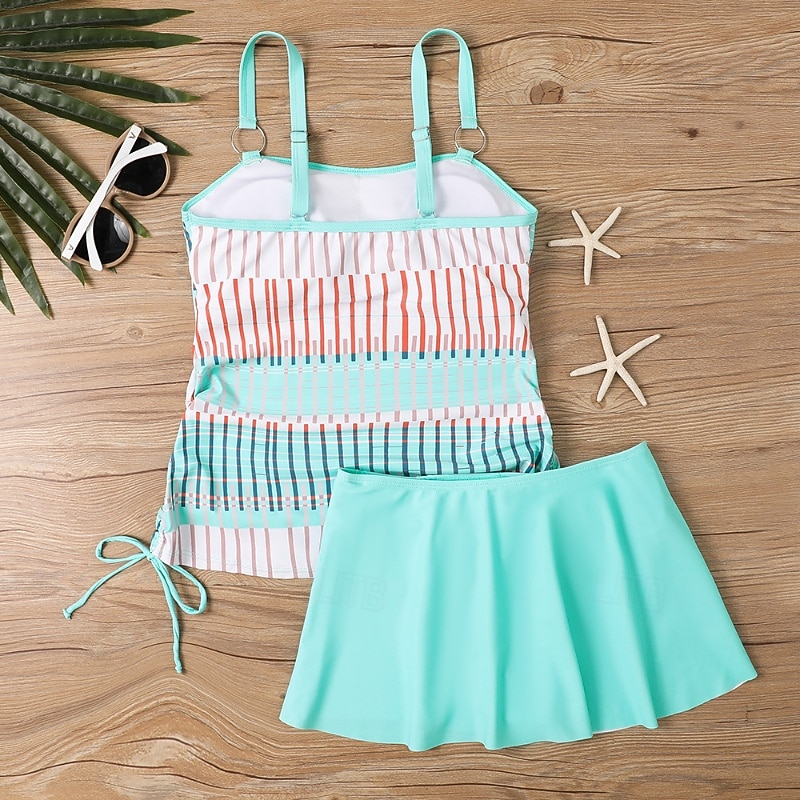 Γυναικεία Μαγιό 2 κομμάτι Φούστα Μαγιό Εξώπλατο Διακοπές Ρούχα παραλίας Ριγέ Στρογγυλή Λαιμόκοψη Αμάνικο Μαγιό 2026 - $28.99 –P3