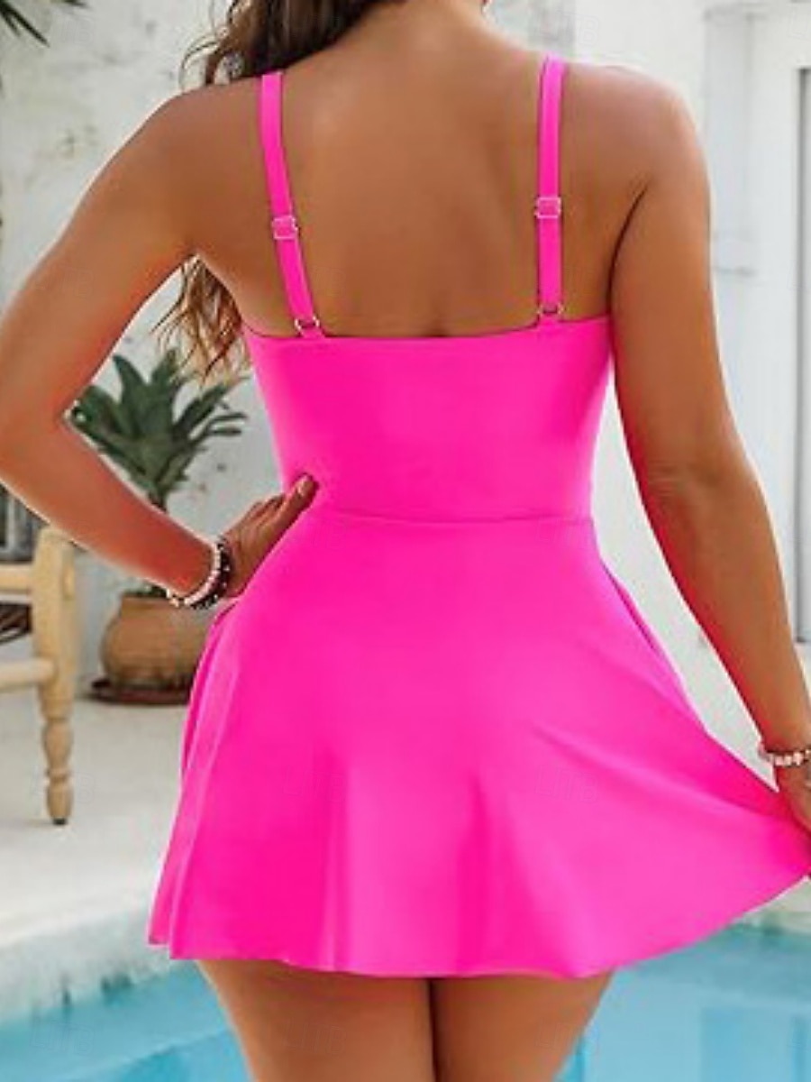 בגד ים נשים שלם קפלים עם חצאית מונוקיני חצאית לשליטה בבטן מותן גבוהה דק ללא גב נופש לבילוי בחוף צבע אחיד צוואר V ללא שרוולים 2026 - $25.99 –P4