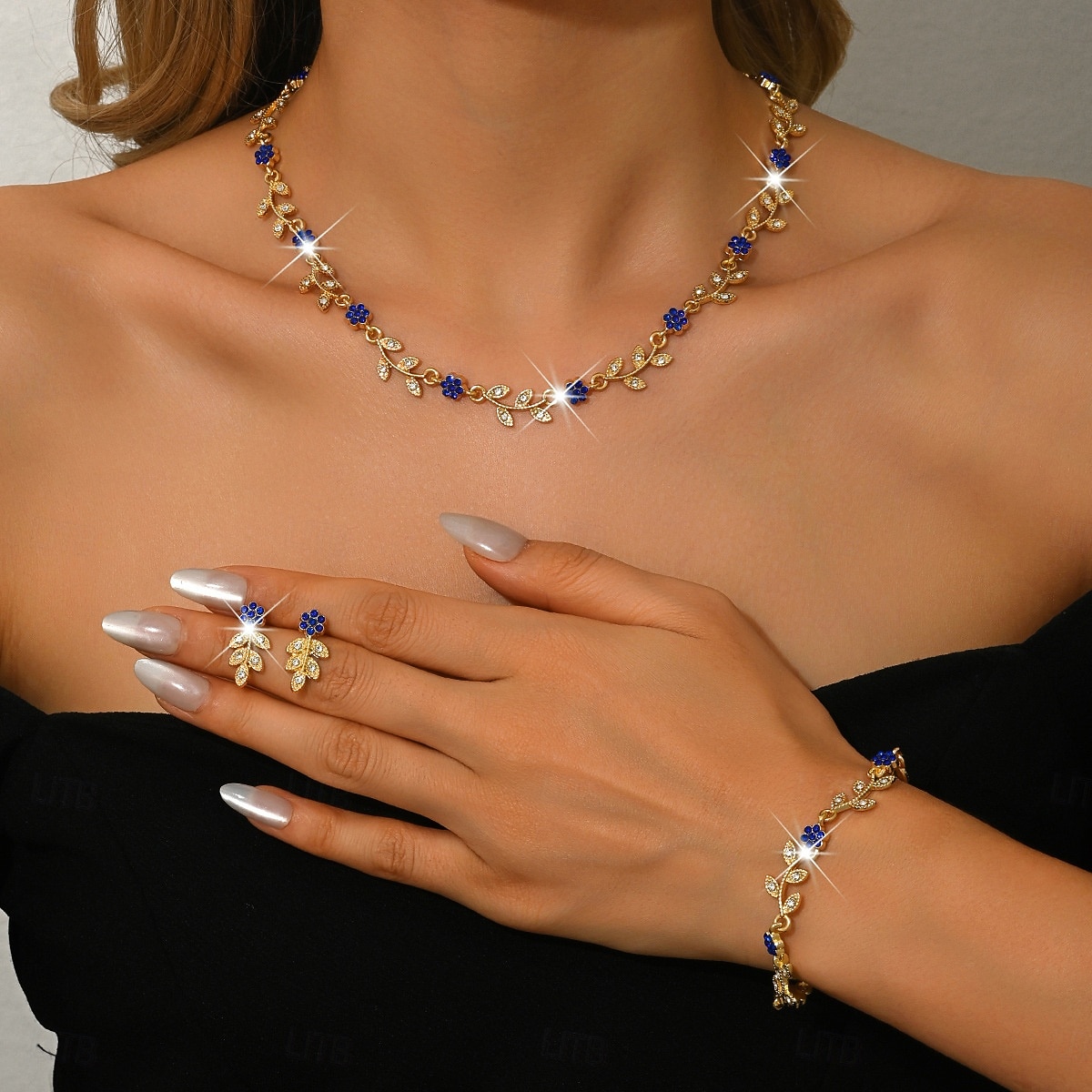 kvinners gullblad &rødt krystallsmykkesett - delikat halskjede, dråpeøreringer &matchende armbånd, romantisk blomstertilbehør til fester, bryllup &spesielle arrangementer 2026 - $19.99 –P5