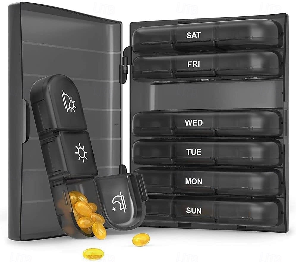 Portapillole settimanale portapillole portatile da viaggio per 3 volte al giorno, 7 giorni, con ampi scomparti per vitamine, medicinali, oli di pesce del 2026 a $15.99 –P2
