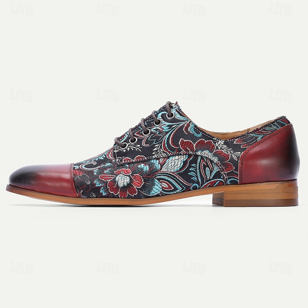 Men's Black Leather and Floral Pattern Lace-up Shoes - Fashion-forward Footwear for Semi-formal Gatherings, Evening Parties and Trendy Casual Wear 2026 - $94.99 –P3