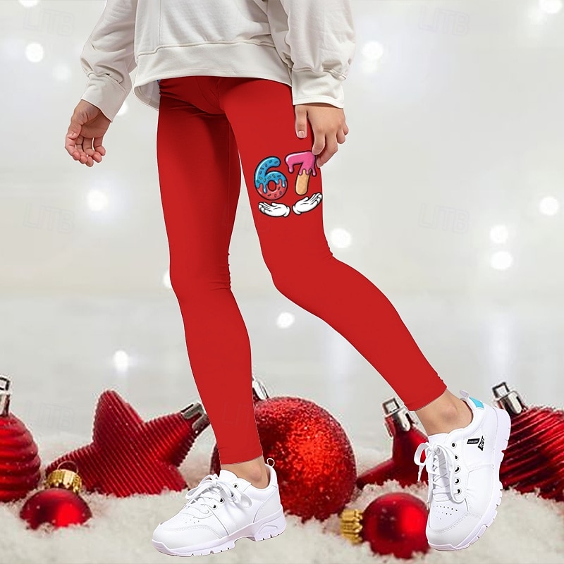 Flickor 3D Grafisk 67 Byxor Damasker Vår Höst söt stil Streetwear Grundläggande Barn 4-12 år Utomhus Semester Ledigt Normal 2026 - $13.99 –P3