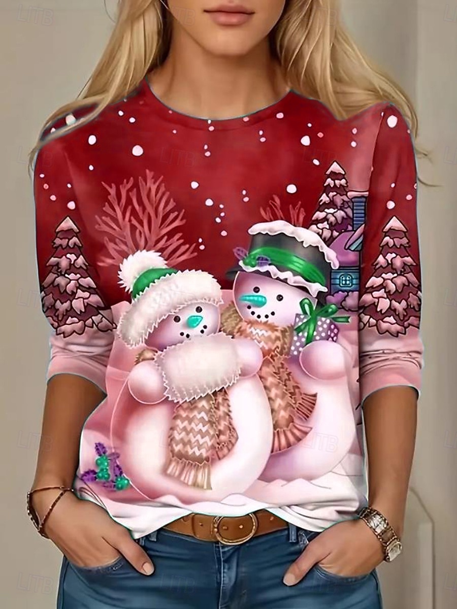 Noël Femme T Shirt Graphique Mode Vintage Élégante Manches Longues Col Ras du Cou Tops Réguliers Imprimé Blanc Rouge Bleu Printemps Automne Hiver de 2025 ? $10.99 –P6