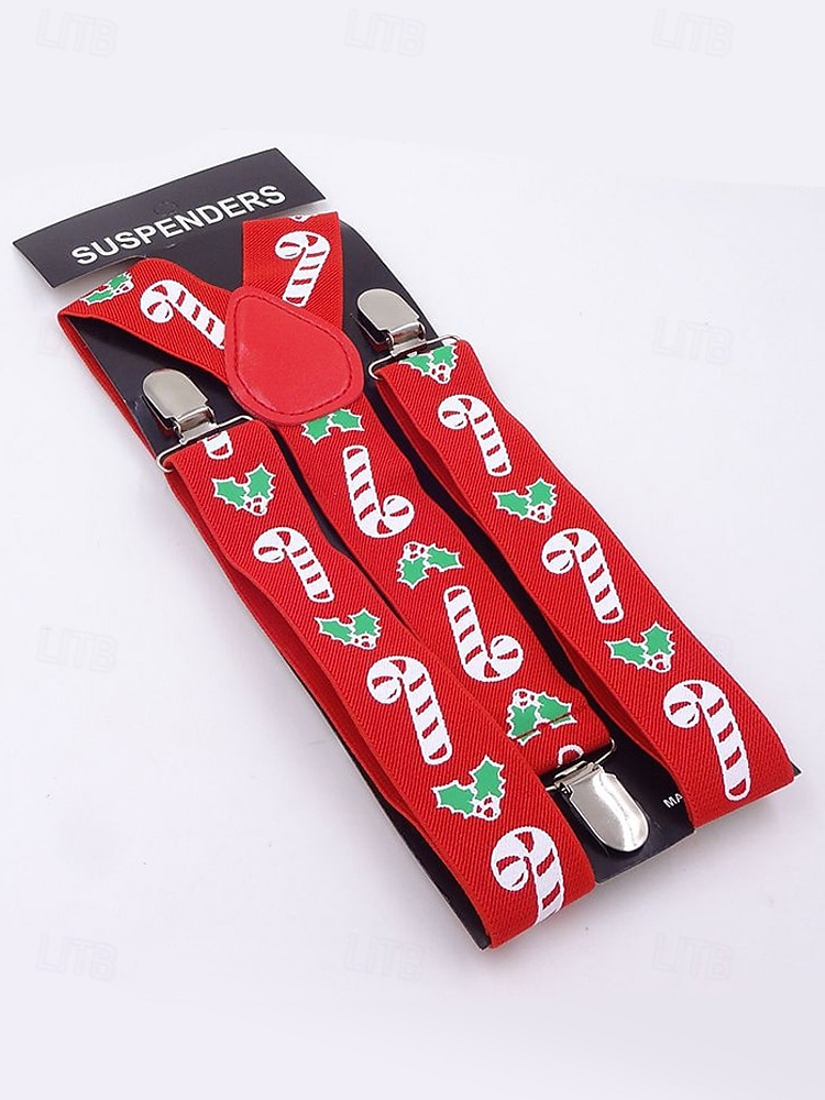 Juleseler til herre – røde med sukkerstang- og kristtorndesign, justerbare for høytidsfester og festlige sammenkomster 2026 - $11.99 –P4