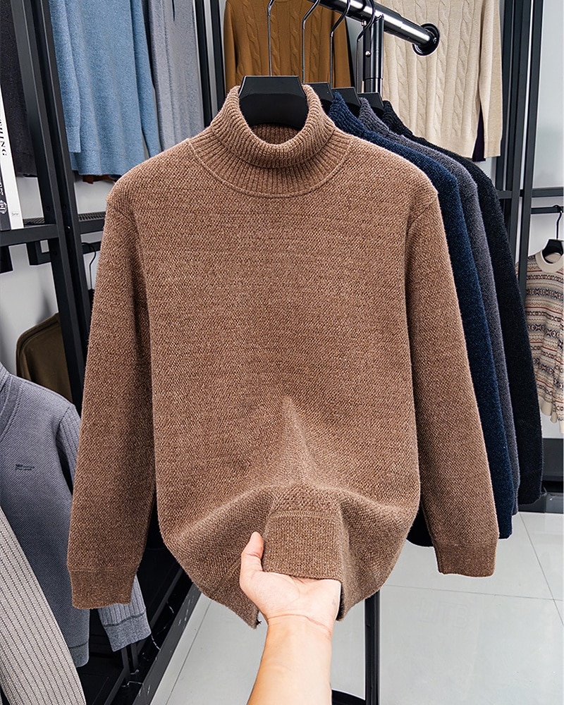 Herren Pullover Fleece Pullover Strickpullover Gerippt Stricken Normale Oberteile Gestrickt Einfach Rollkragen Mode Basic Urlaub Alltagskleidung Bekleidung Herbst Winter Schwarz Marineblau M L XL 2026 - $35.99 –P2