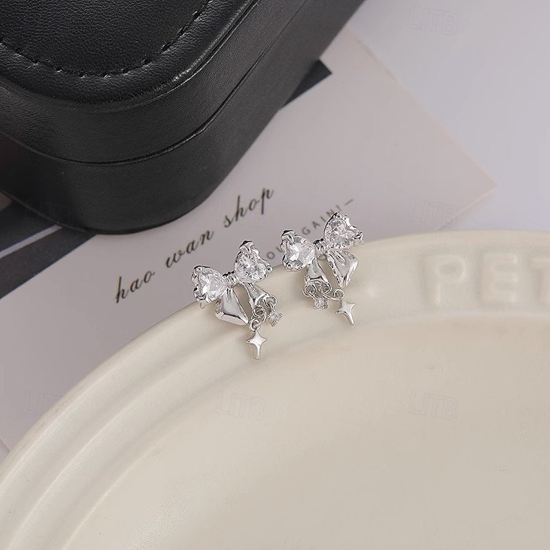 orecchini pendenti in argento con fiocco, cristallo trasparente e ciondolo a croce – eleganti orecchini pendenti per donna del 2026 a $11.99 –P4