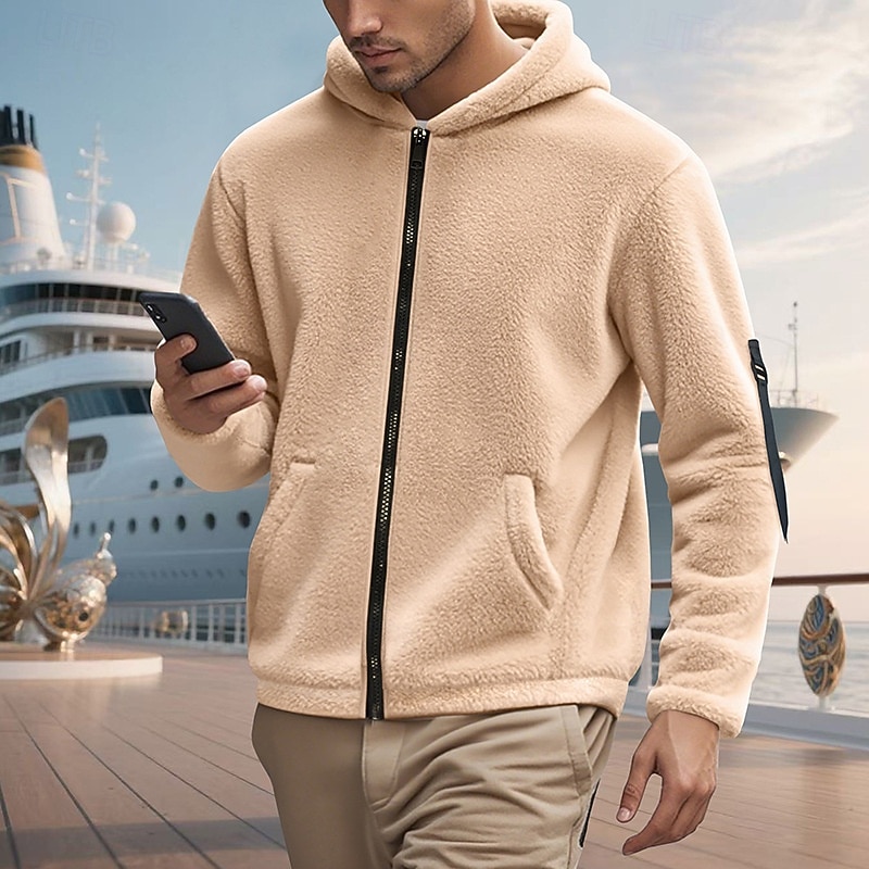 Men's Winter Coat Teddy Coat Casual Jacket Outdoor Casual Thermal Warm Pocket Full Zip Fall Winter Plaid Streetwear Sports & Outdoors Hooded Regular Dark Gray Black Navy Blue Khaki Jacket 2026 - $33.99 –P19