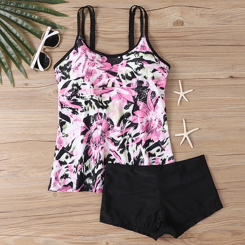 Dam Badkläder 2 st Shorts Baddräkt Öppen rygg Semester Standkläder Blommig U-hals Ärmlös Baddräkter 2026 - $28.99 –P3
