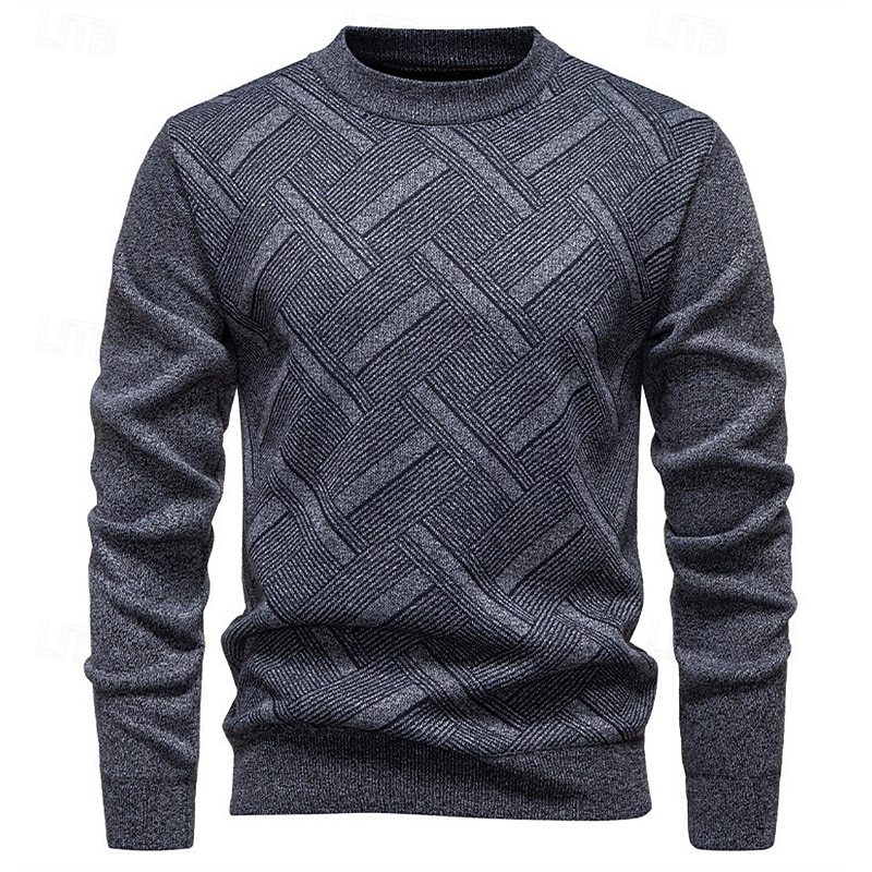 Муж. Пуловер Свитер Вязаный свитер Рельефный узор Вязать Обычные топы Трикотаж Геометрический принт Вырез под горло Мода Классический Отпуск На каждый день Одежда Наступила зима Синий Винный L XL 2XL 2026 - $21.99 –P16