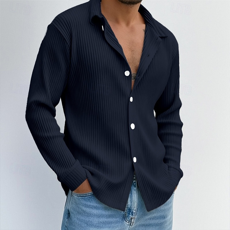 Homens Camisa Social Malha canelada Camisa casual Camisa de colarinho de banda camisa de botão Branco Azul Royal Cinzento Azul Claro Manga Longa Tecido Colarinho Casual Diário Roupa Moda Moderno de 2026 por $26.99 –P1