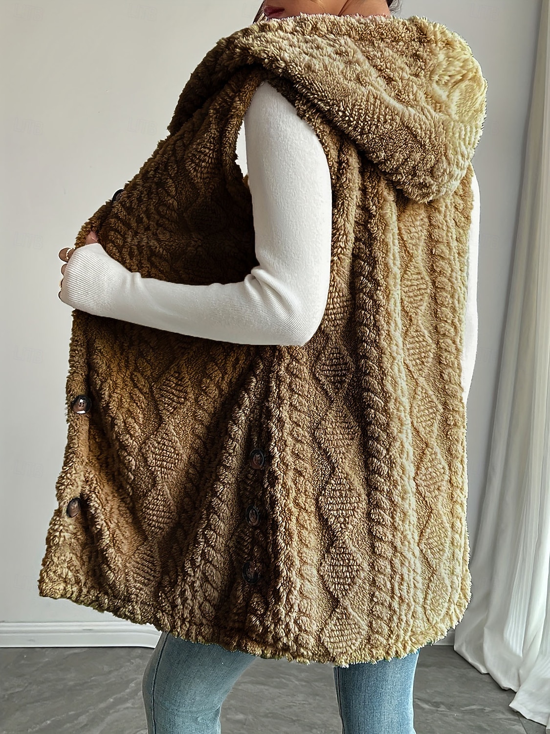 בגדי ריקוד נשים אפוד פליסה וסט נוח נושם כפתורים יום יומי אחיד חופשה רחוב קזו'אל לבוש יומיומי חזה יחיד ארוך עם קפוצ'ון רגיל ללא שרוולים הלבשה עליונה פול שחור לבן אביב סתיו 2026 - $31.99 –P10