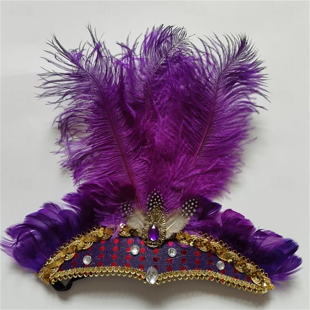 Carnival 2026 Rio Carnival Samba Accessories Hot Pink Ostrich Feather Headdress for Women - Sequin Rhinestone Headpiece - Carnival Showgirl Mardi Gras Costume Brazil Festival Performance Costume 2026 - $15.49 –P8