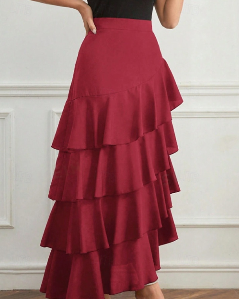 Per donna Elegante Moda Maxi Vita media Gonne Semplice Arricciato Inelastico Quotidiano Streetwear Vinaccia blu navy Nero Verde Estate del 2026 a $33.99 –P15