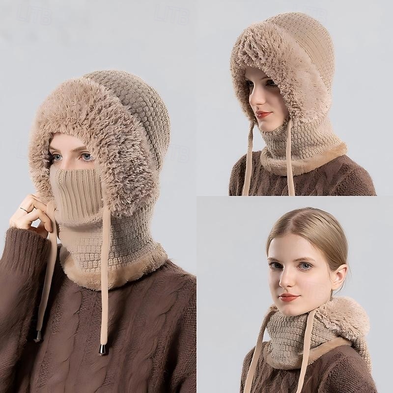 3-in-1 Beanie Hat Neck Warmer Face Cover Women Outdoor Knitted Hat with Fleece Lined Face Mask and Neck Warmer All-in-One Beanie for Cycling Hiking Winter Cold Weather Warm Headwear 2026 - $16.99 –P1