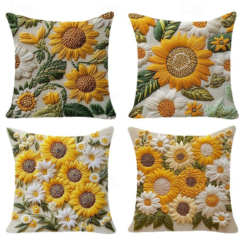 Dekorativt örngott i vintagestil med solrosmotiv, 2D-tryck, mjukt polyestertyg med kuddfodral och fuskbroderi, perfekt för vår- och sommarsoffdekorationer i vardagsrummet 2026 - $9.99 –P3