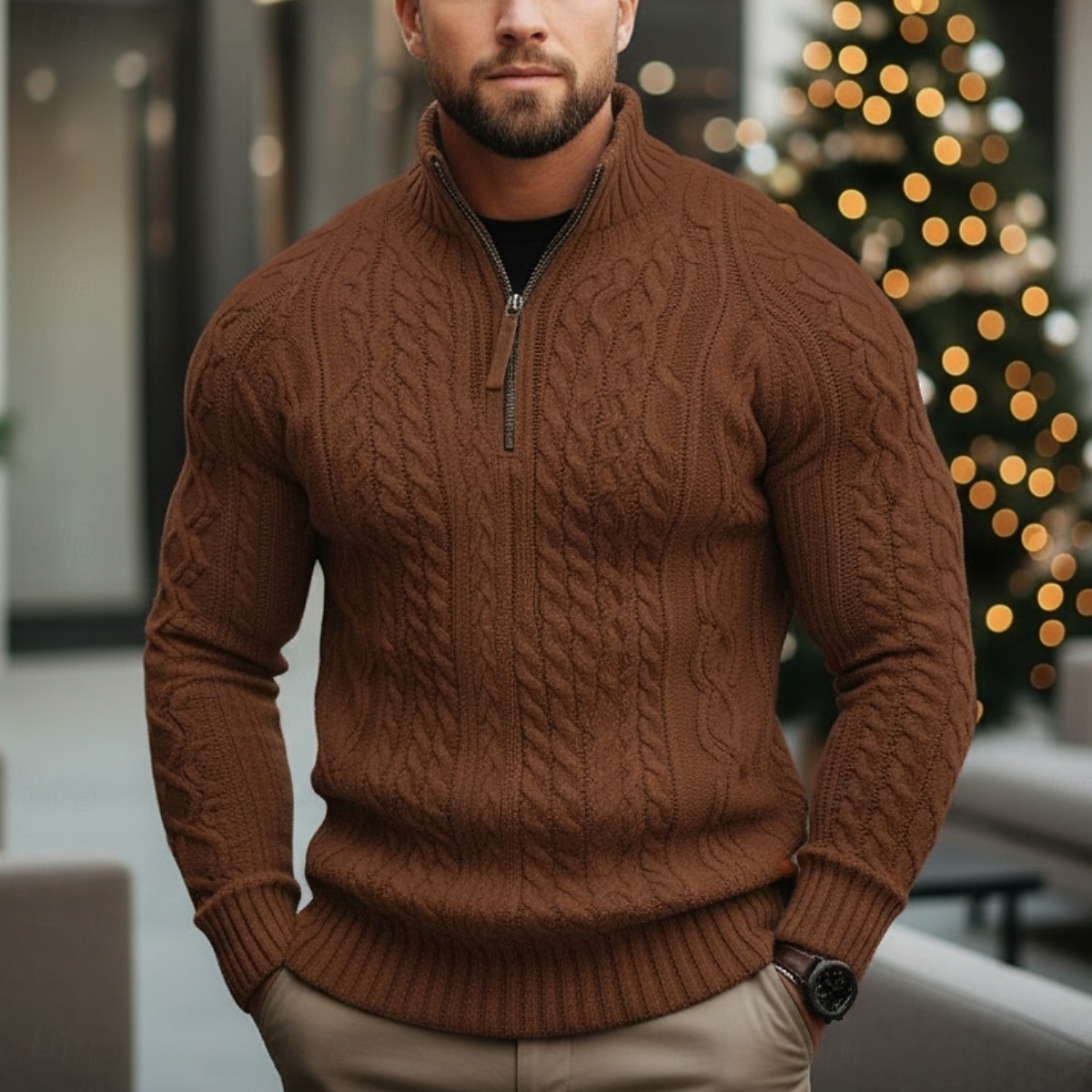 Homens camisolas de natal Pulôver suéter Cabo Tricotar Tops regulares Tricotado Quarter Zip Tecido Colarinho Chinês Contemporâneo Moderno Casual Natal Trabalho Roupa Primavera Outono & inverno Azul de 2026 por $36.99 –P5