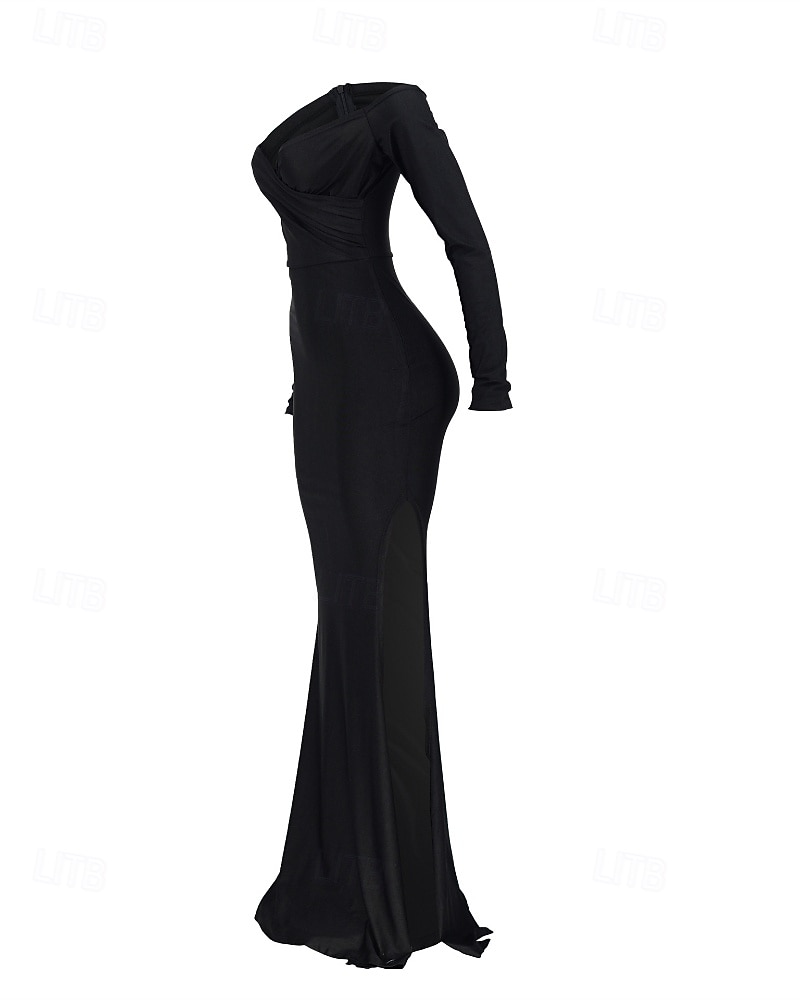 Damen Langes Kleid Maxikleid schwarzes kleid Abschlussballkleid Partykleid Elegant Modern Party Besonderer Anlass Abendgesellschaft Normale Passform Einfach Langarm V Ausschnitt Blau Schwarz Rote Grün 2025 - $31.99 –P3