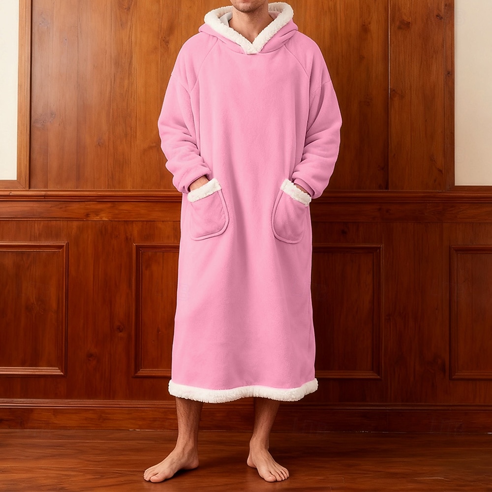 Men's Pajamas Sleepwear Bath Gown Plain Fashion Stylish Classic Home Daily Bed Sherpa Polyester Thermal Warm Comfort Soft Hoodie Long Sleeve Pocket Summer Spring Blue Light Pink 2026 - $39.99 –P7