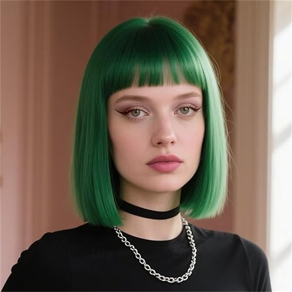 Carnavalpruik 2026 Roze Rood Blauw Recht Bob Kort Synthetische festivalpruik Mardi Gras Parade Cosplay Kostuum Haar voor Dames 2026 - $21.99 –P9