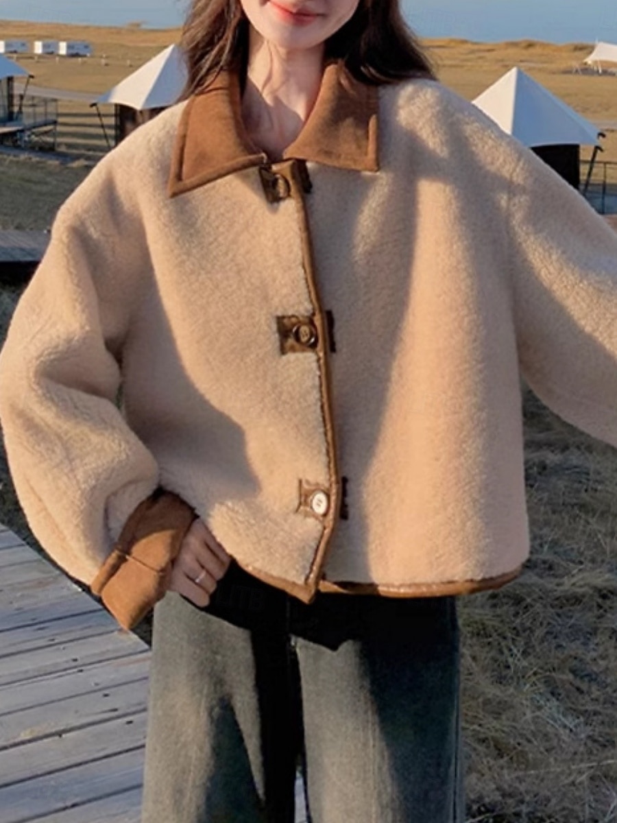 Naisten Talvitakki Rento takki Mukava Hengittävä Napit Vapaa-aika Tavallinen Loma Katu Kausaliteetti Arki-asut Yksirivinen Lyhyt Sänkyjen avaus Loose Fit Pitkähihainen Päällysvaatteet Kahvi Kevät 2026 - $41.99 –P5