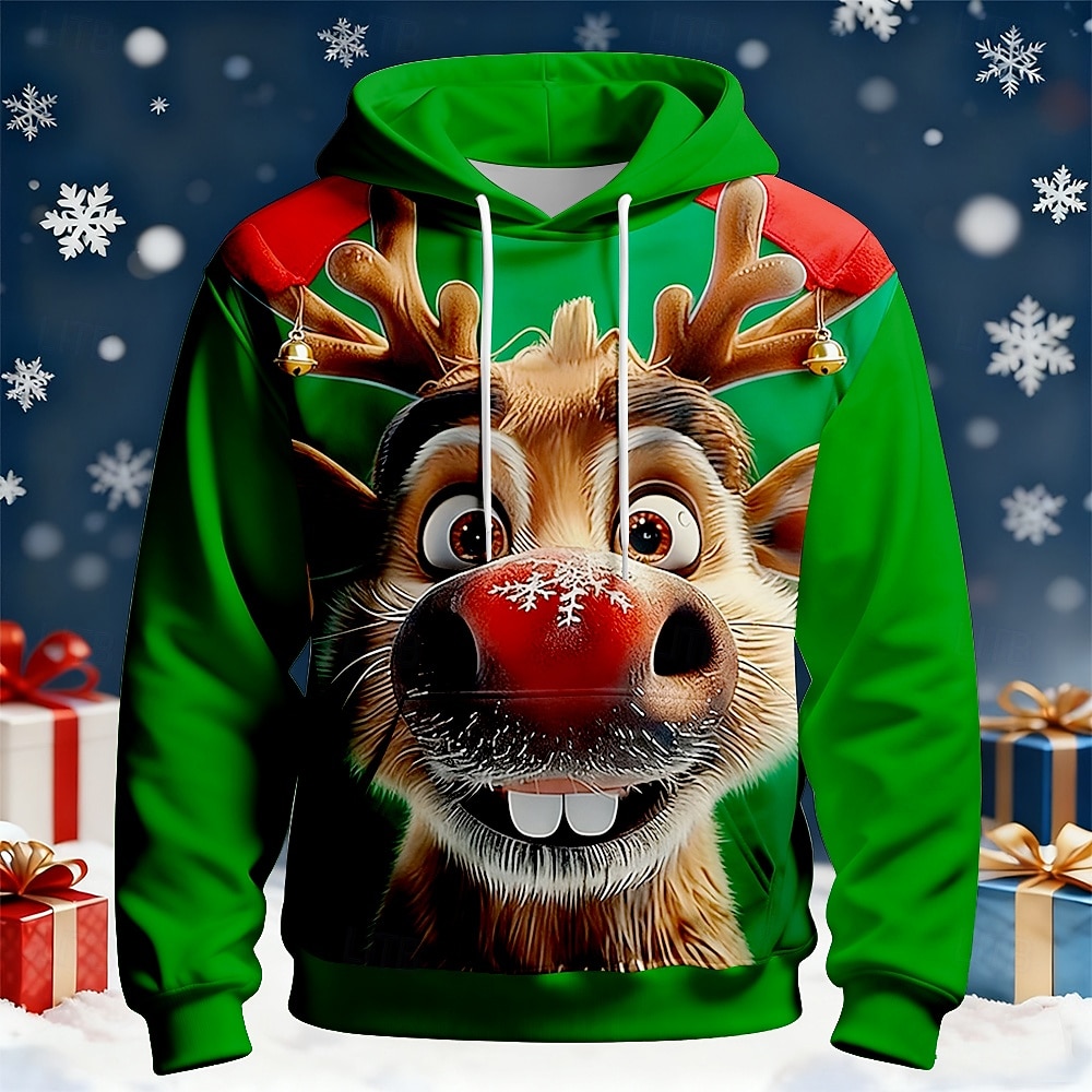 Jul Herre Elgjul Hattetrøje Genser Mote Daglig Fritid Crew-hals Med hette Hjem Fest Gave Sjø blå Kongeblå Grønn Snorer Høst Vinter Designer S M L XL XXL XXXL 2025 - $30.99 –P1