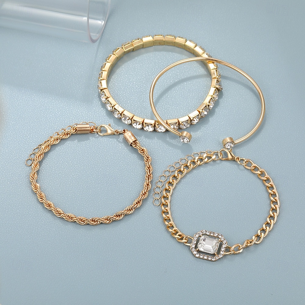 Set de brățări aurii cu strasuri pentru femei - brățări cu lanț de cristale multistrat pentru petreceri glam, ieșiri în oraș&amp;accesorii pentru ocazii speciale 2026 - $11.99 –P3