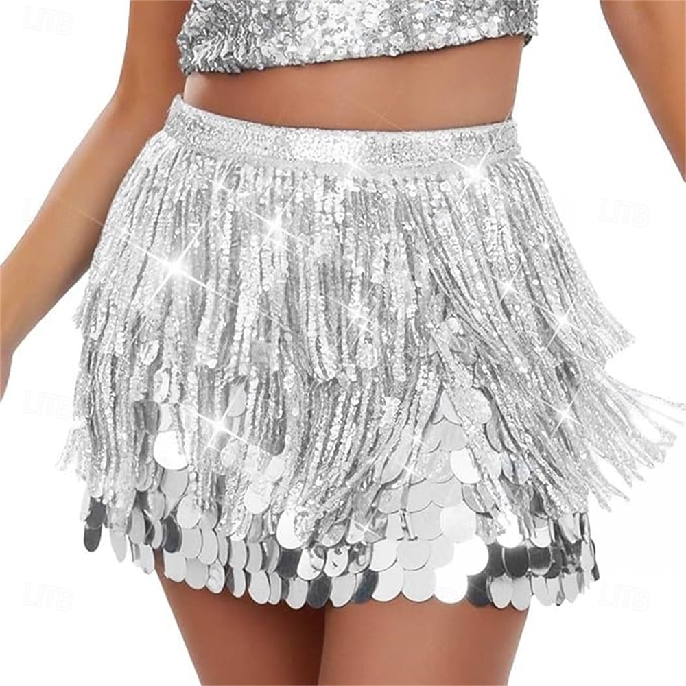 Gonna di Paillettes Samba Dancewear Gonna Sparkly con Frange Gonna Glitter da Danza del Ventre Scarf Hip per Carnevale Festival Festa Costume di Performance del 2026 a $31.99 –P1