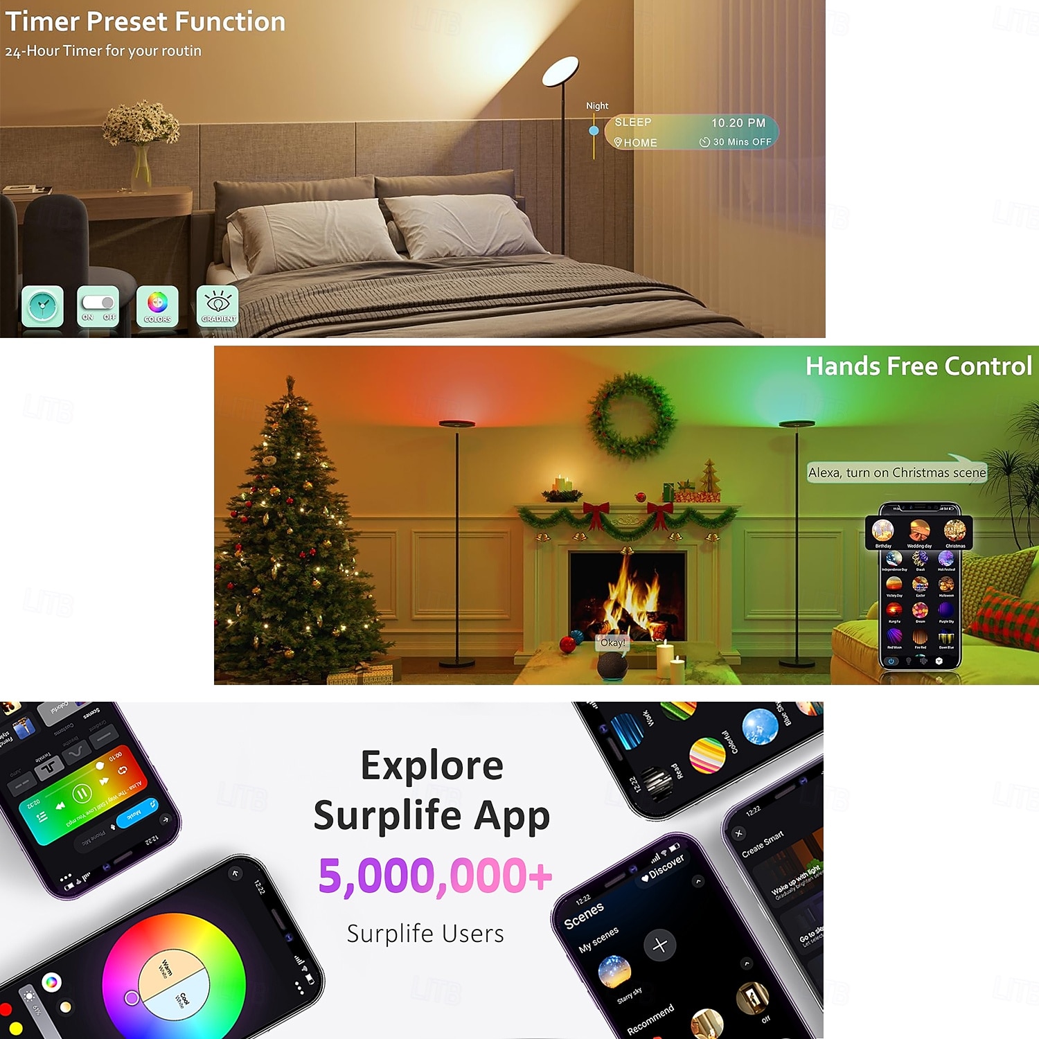 Умный светодиодный напольный светильник RGBW, работает с пультом дистанционного управления Alexa и Google Home по Wi-Fi, современный, высокий, сверхяркий, 2000 лм, смена цветов &торшер Sky с 2025 - $242.19 –P8