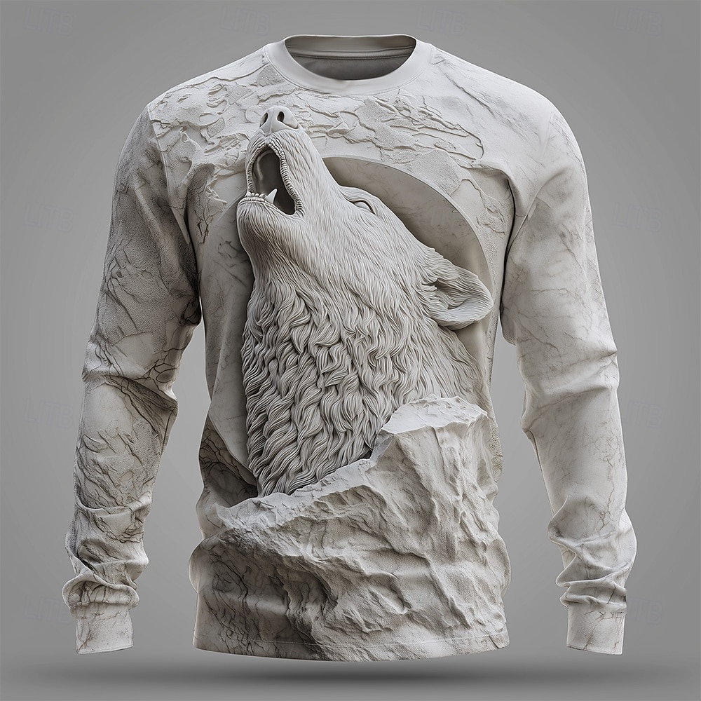 Voor heren 3D Print Wolf T-shirt Lange mouw T-shirt 3D-afdrukken Strakke ronde hals Overhemd Modieus overdreven 3D Dagelijks Straat Wit Wit 2 Wit 3 Zomer Lente Herfst Kleding S M L XL XXL XXXL 2026 - $23.99 –P2